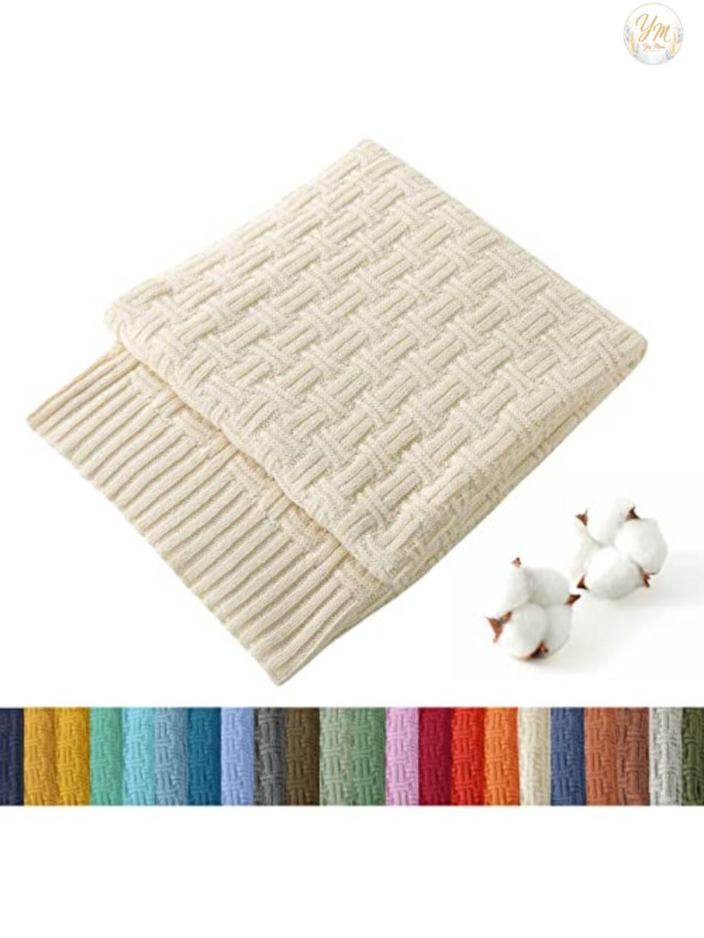 100% Cotton Cable Knit Throw Blanket 50x60 Soft Cozy Knitted Bedroom Decor